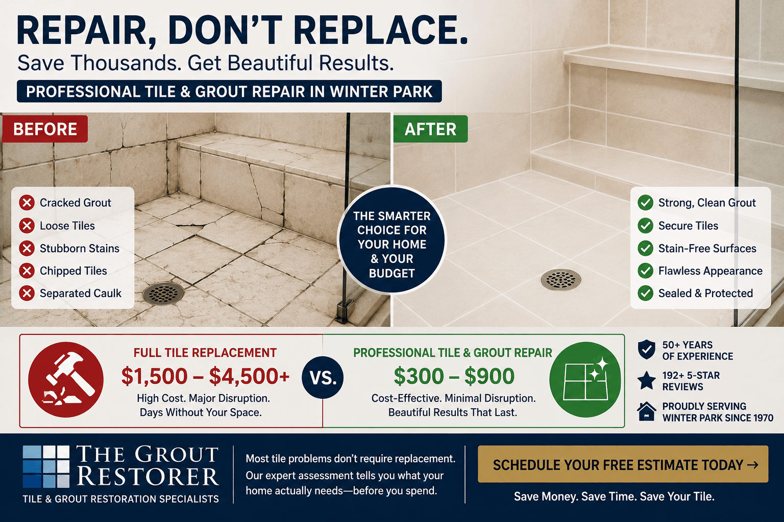 Tile and Grout Repair vs. Full Replacement: What Saves Winter Park Homeowners More Money