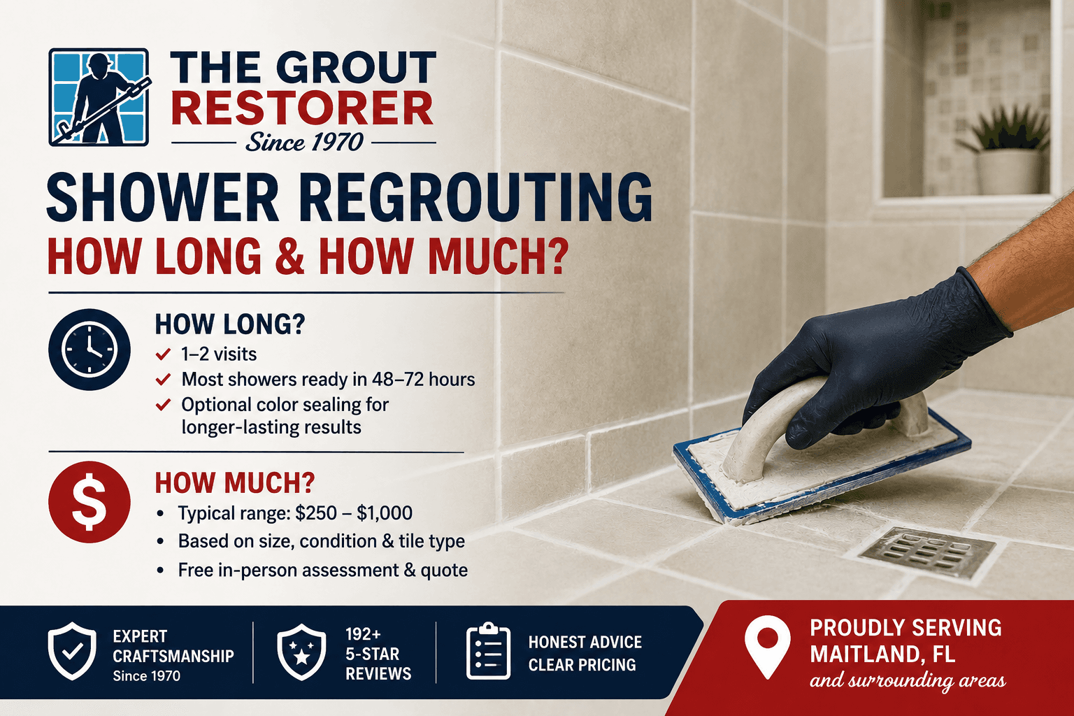 Shower Regrouting: How Long Does It Take and What Does It Cost? | Maitland, FL