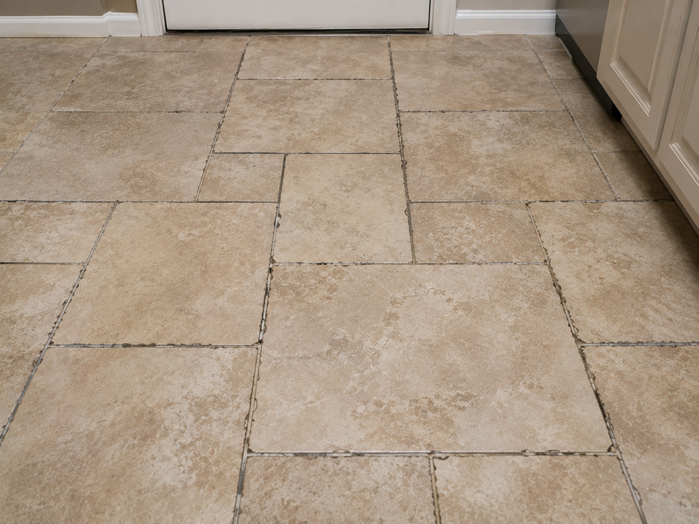 Shower with failing, stained grout before restoration in Sanford, FL